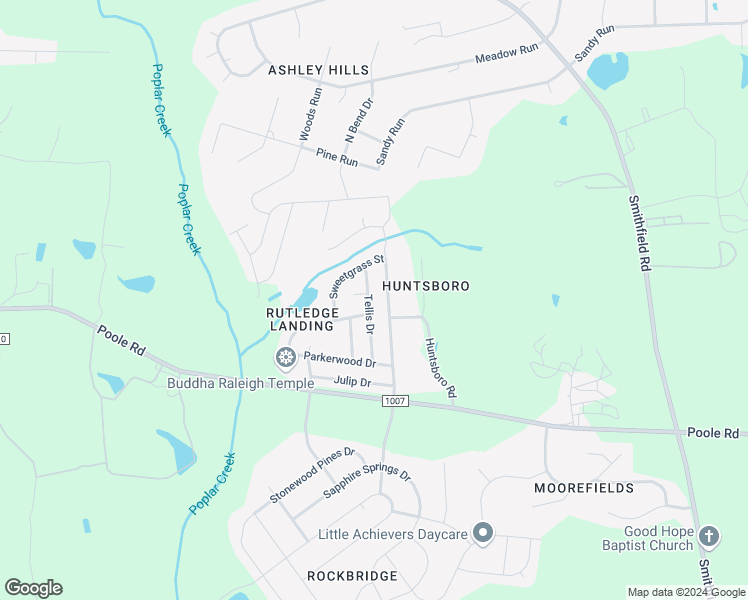 map of restaurants, bars, coffee shops, grocery stores, and more near 1105 Tellis Drive in Knightdale