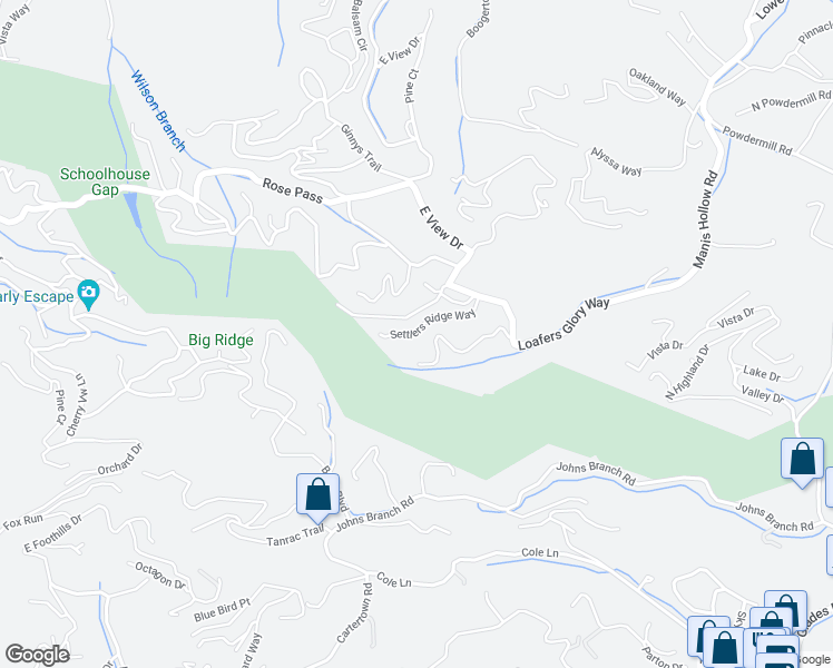 map of restaurants, bars, coffee shops, grocery stores, and more near 2053 Settlers Ridge Way in Gatlinburg