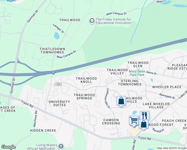map of restaurants, bars, coffee shops, grocery stores, and more near 2900 Silver Maple Place in Raleigh