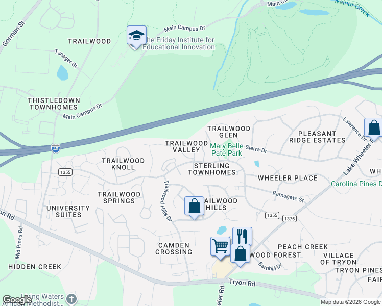 map of restaurants, bars, coffee shops, grocery stores, and more near in Raleigh