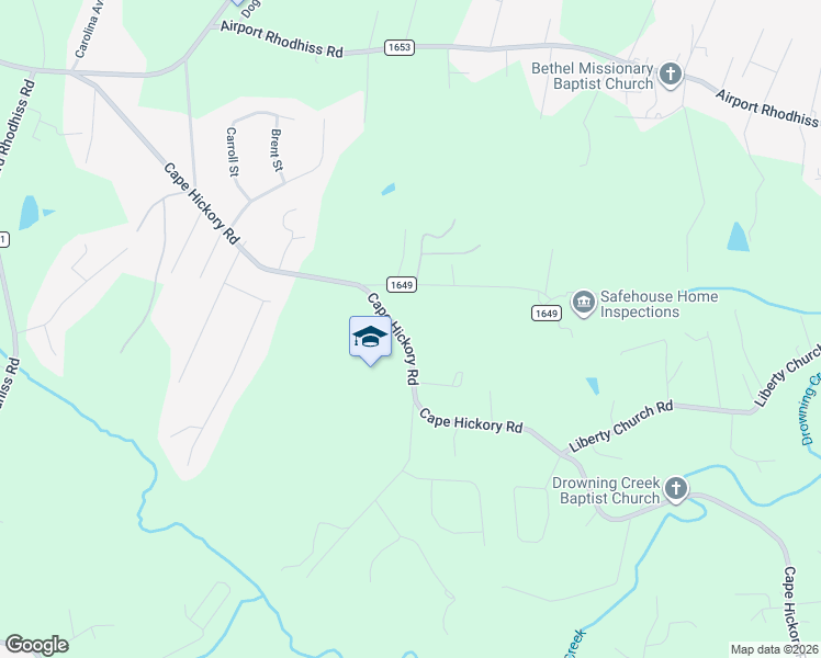 map of restaurants, bars, coffee shops, grocery stores, and more near 1183 Cape Hickory Road in Hickory