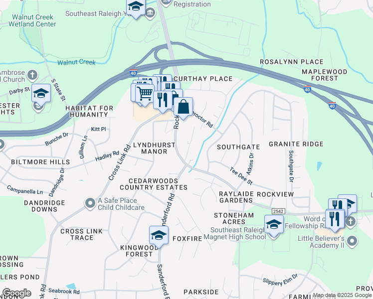 map of restaurants, bars, coffee shops, grocery stores, and more near 2034 Edwin Drive in Raleigh