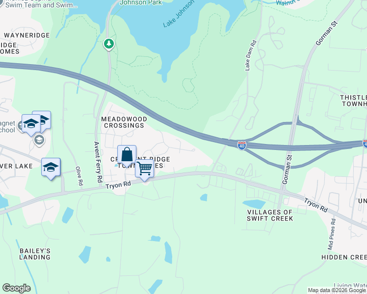 map of restaurants, bars, coffee shops, grocery stores, and more near 4404 Трион-роуд in Raleigh