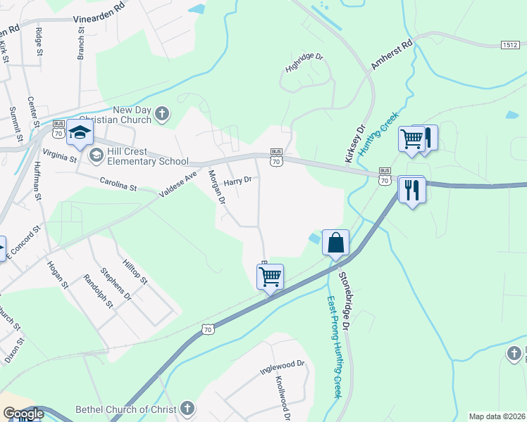 map of restaurants, bars, coffee shops, grocery stores, and more near 222-248 Burke Drive in Morganton