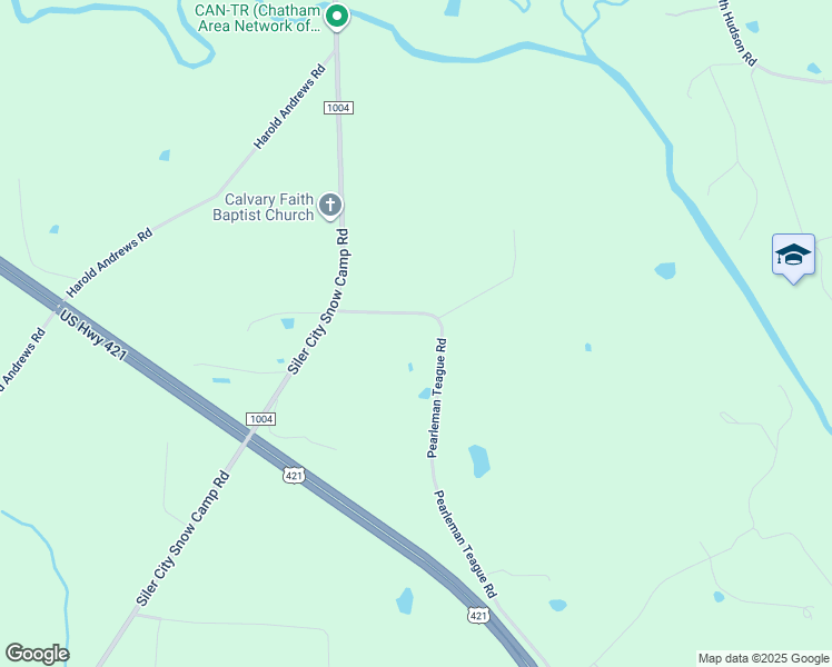 map of restaurants, bars, coffee shops, grocery stores, and more near 1387 Pearleman Teague Road in Siler City