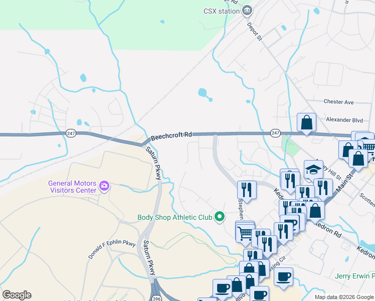 map of restaurants, bars, coffee shops, grocery stores, and more near Star Pointer Way in Spring Hill