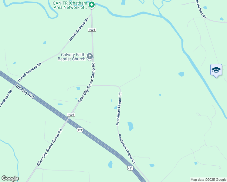 map of restaurants, bars, coffee shops, grocery stores, and more near 1387 Pearleman Teague Road in Siler City