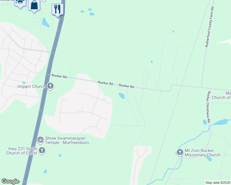map of restaurants, bars, coffee shops, grocery stores, and more near 330-456 Rucker Road in Murfreesboro
