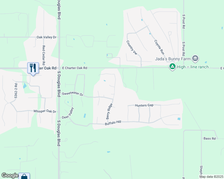 map of restaurants, bars, coffee shops, grocery stores, and more near 12154 Berry Ridge in Guthrie