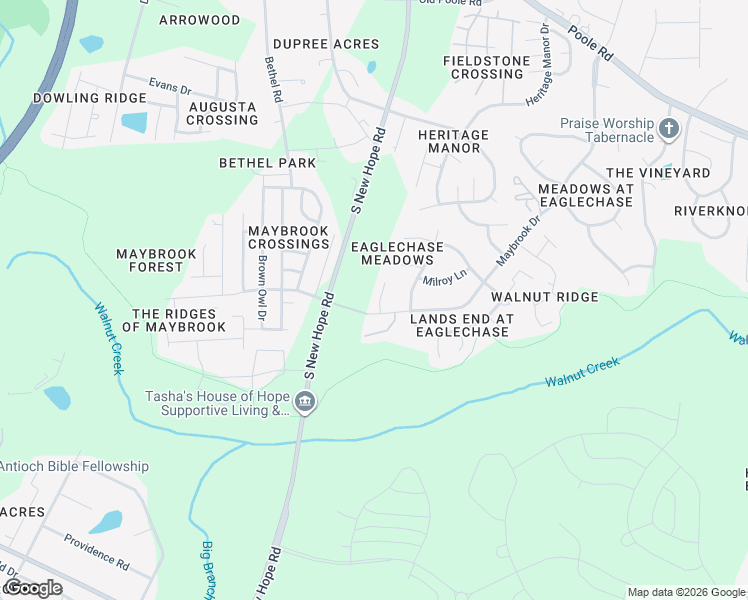 map of restaurants, bars, coffee shops, grocery stores, and more near 2102 Walnut Bluffs Lane in Raleigh