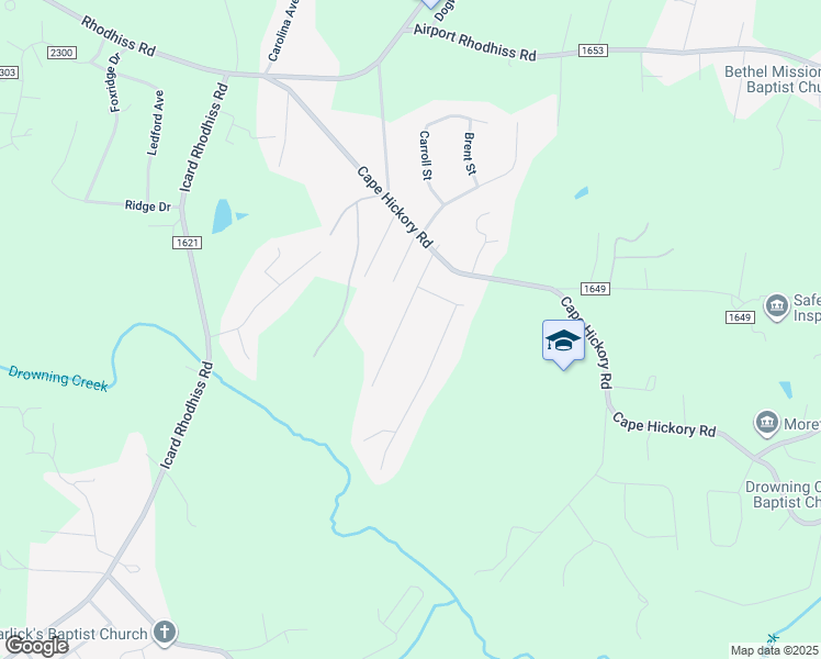 map of restaurants, bars, coffee shops, grocery stores, and more near 2150 Hunterwood Drive in Hickory