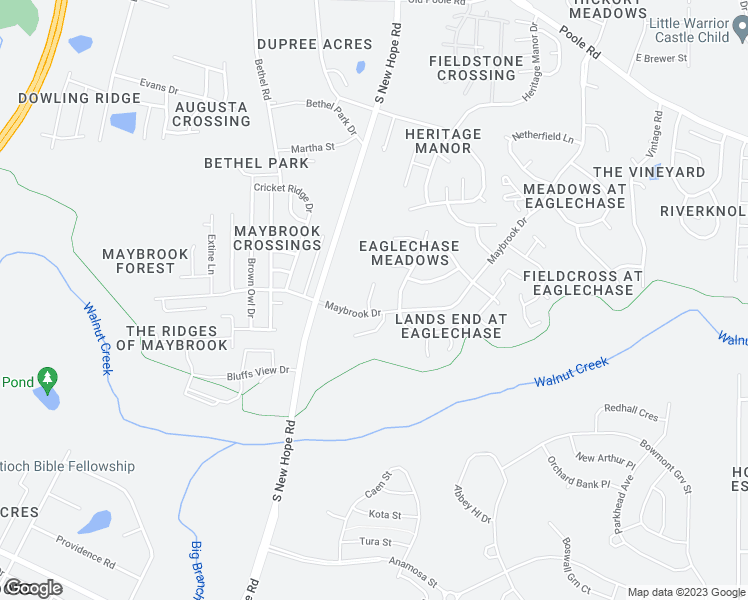 map of restaurants, bars, coffee shops, grocery stores, and more near 2129 Walnut Bluffs Lane in Raleigh