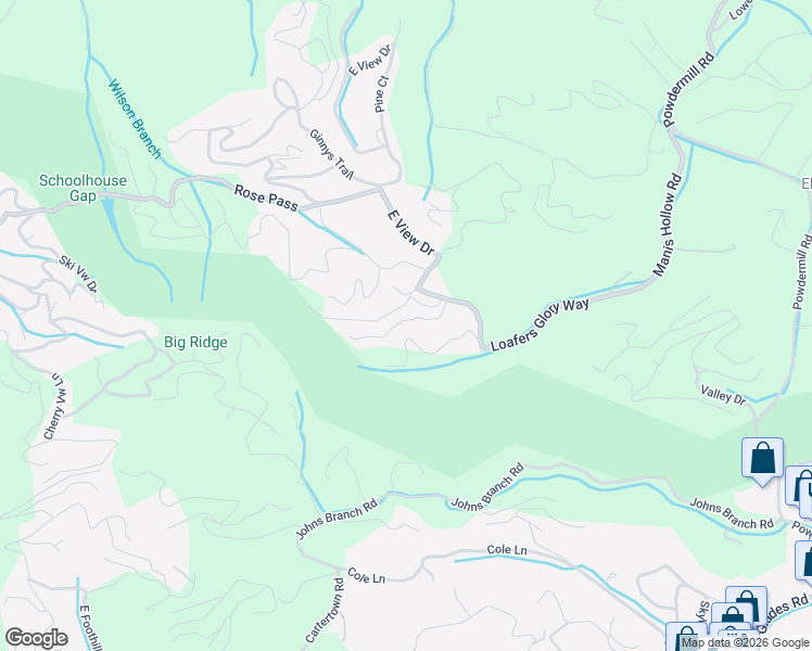map of restaurants, bars, coffee shops, grocery stores, and more near 2152 East View Drive in Sevierville