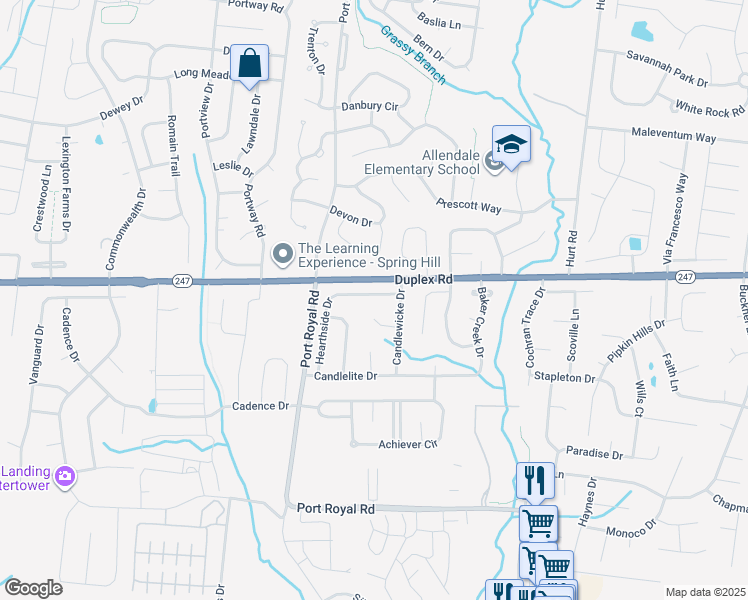 map of restaurants, bars, coffee shops, grocery stores, and more near 2913 Hearthside Drive in Spring Hill