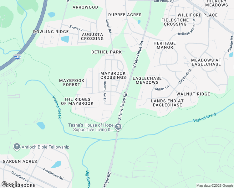 map of restaurants, bars, coffee shops, grocery stores, and more near 2540 Maybrook Crossing Drive in Raleigh