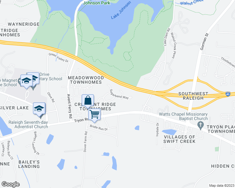 map of restaurants, bars, coffee shops, grocery stores, and more near 5204 Moonview Court in Raleigh