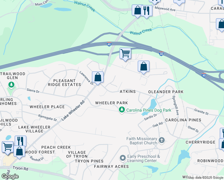 map of restaurants, bars, coffee shops, grocery stores, and more near 1500 Carolina Pines Avenue in Raleigh
