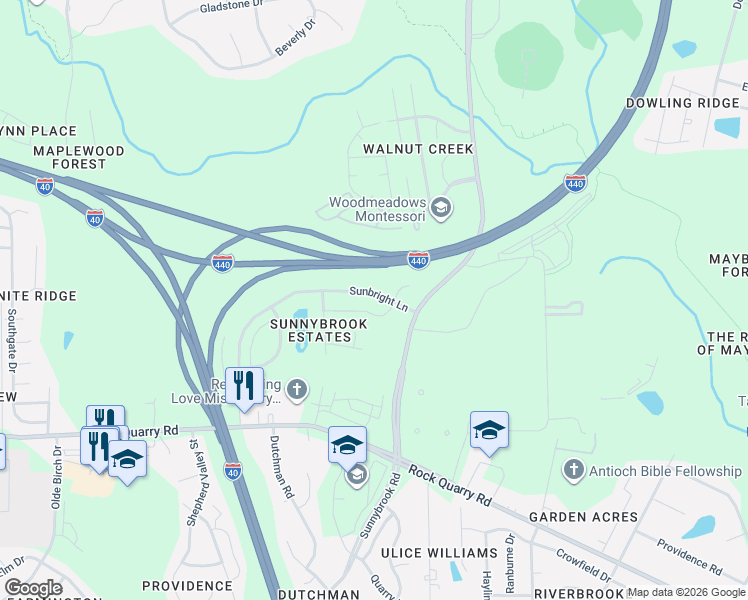 map of restaurants, bars, coffee shops, grocery stores, and more near 3613 Eastern Branch Road in Raleigh