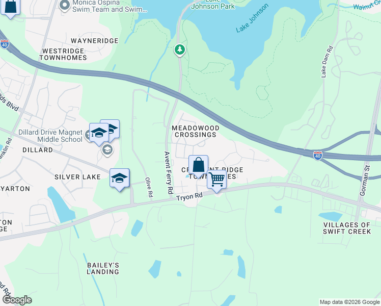 map of restaurants, bars, coffee shops, grocery stores, and more near 5451 Purplehorse Way in Raleigh
