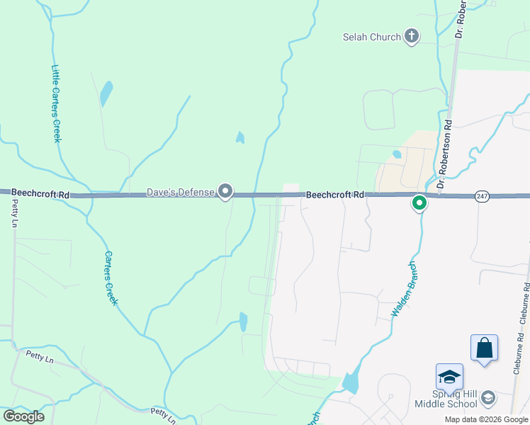 map of restaurants, bars, coffee shops, grocery stores, and more near 983 Beechcroft Road in Spring Hill
