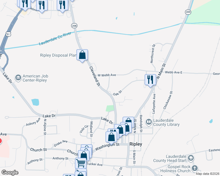 map of restaurants, bars, coffee shops, grocery stores, and more near 205 Tichenor Street in Ripley