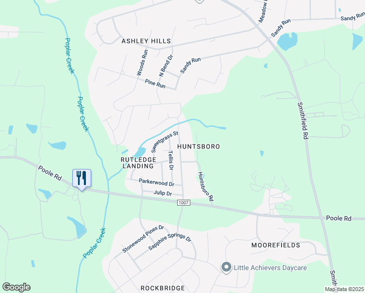 map of restaurants, bars, coffee shops, grocery stores, and more near 1129 Rutledge Landing Drive in Knightdale