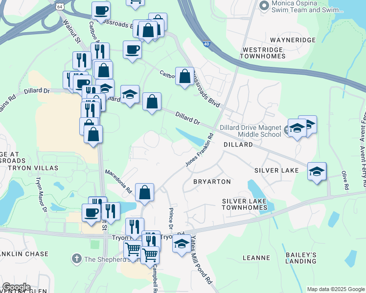 map of restaurants, bars, coffee shops, grocery stores, and more near 111 Corning Road in Cary