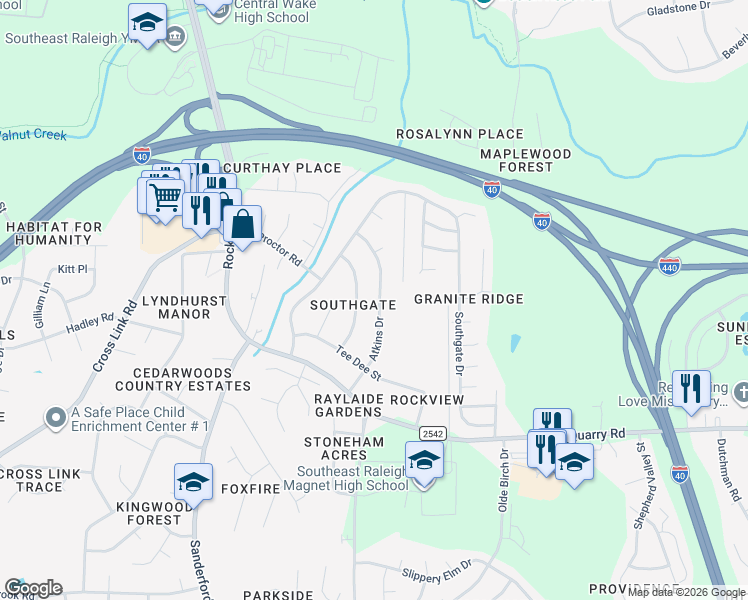 map of restaurants, bars, coffee shops, grocery stores, and more near in Raleigh