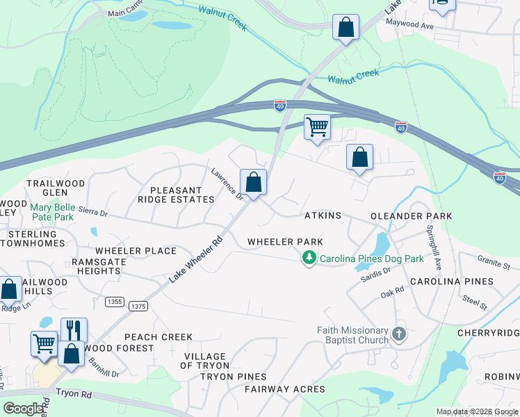 map of restaurants, bars, coffee shops, grocery stores, and more near 2101 Lake Wheeler Road in Raleigh