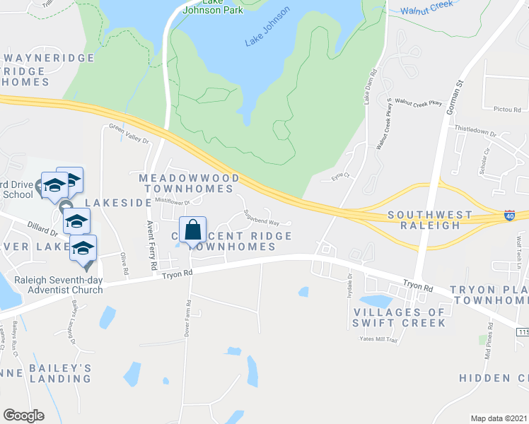 map of restaurants, bars, coffee shops, grocery stores, and more near 5204 Moonview Court in Raleigh