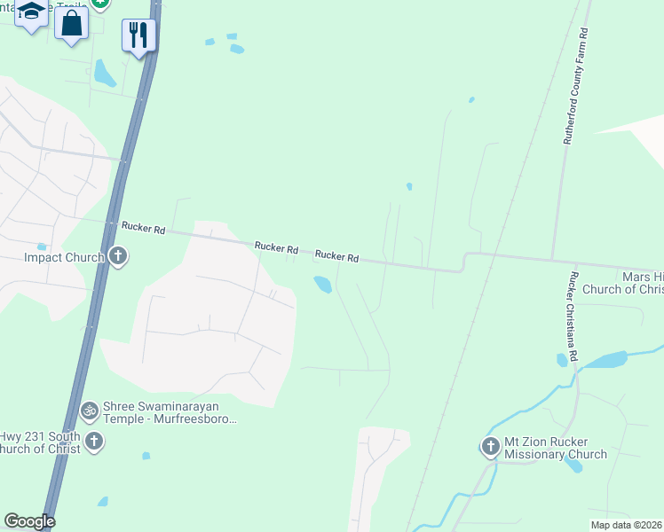map of restaurants, bars, coffee shops, grocery stores, and more near 330-456 Rucker Road in Murfreesboro
