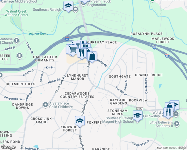 map of restaurants, bars, coffee shops, grocery stores, and more near 2034 Edwin Drive in Raleigh