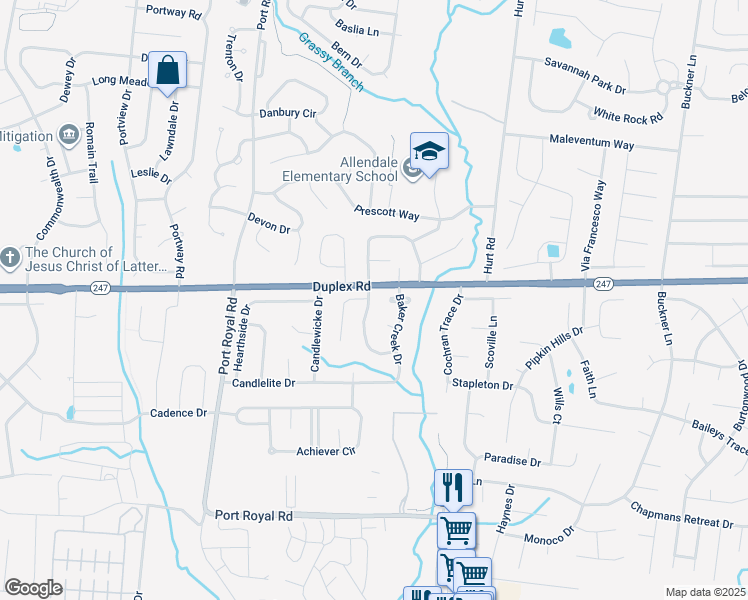 map of restaurants, bars, coffee shops, grocery stores, and more near 104 Baker Springs Lane in Spring Hill