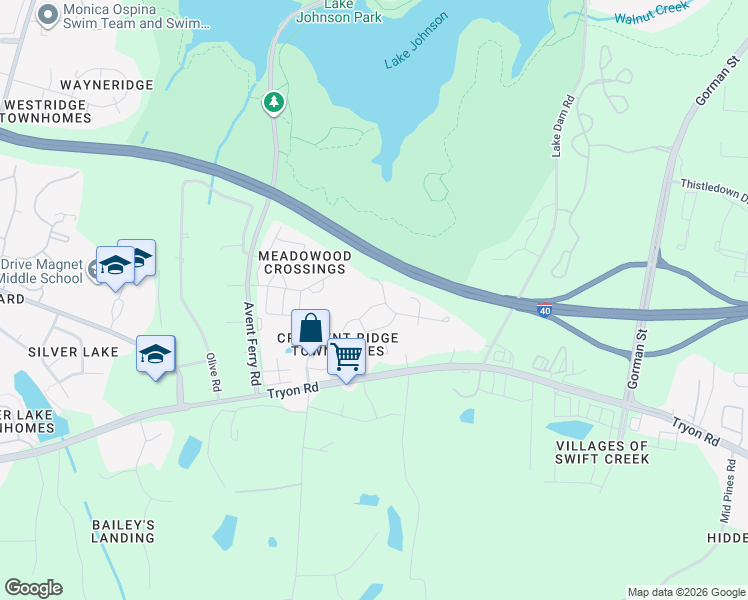 map of restaurants, bars, coffee shops, grocery stores, and more near 5318 Crescentview Parkway in Raleigh