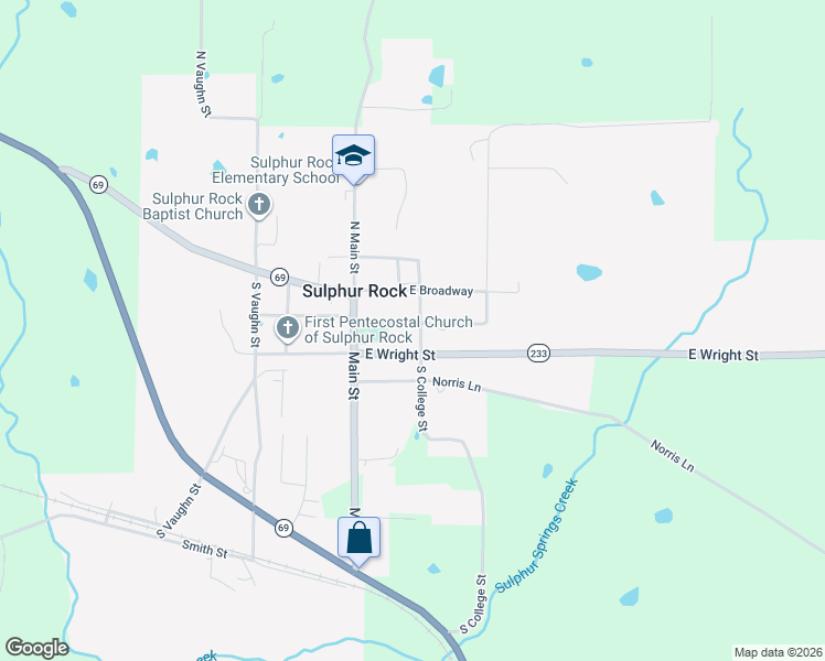 map of restaurants, bars, coffee shops, grocery stores, and more near 180 East Saint Charles Street in Sulphur Rock