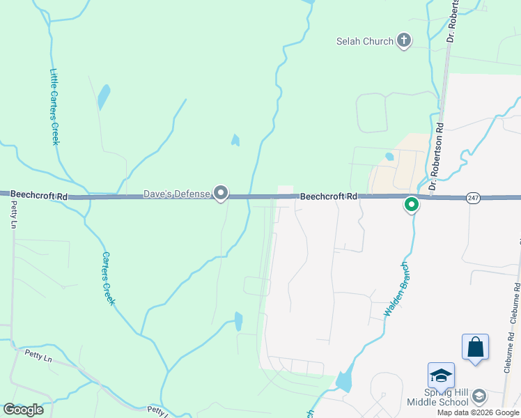 map of restaurants, bars, coffee shops, grocery stores, and more near 983 Beechcroft Road in Spring Hill