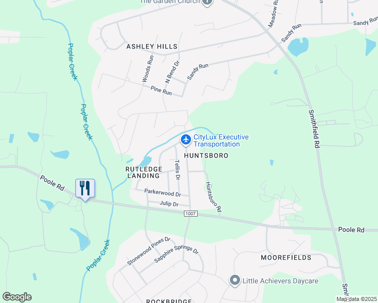 map of restaurants, bars, coffee shops, grocery stores, and more near 1121 Rutledge Landing Drive in Knightdale