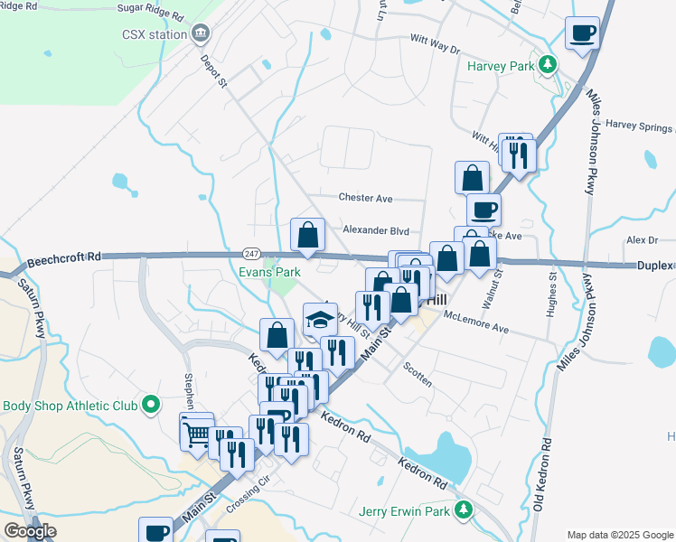 map of restaurants, bars, coffee shops, grocery stores, and more near 2011 Birch Lane in Spring Hill