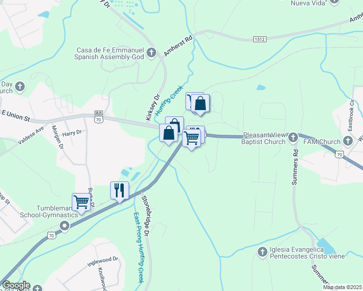 map of restaurants, bars, coffee shops, grocery stores, and more near 576 East Fleming Drive in Morganton
