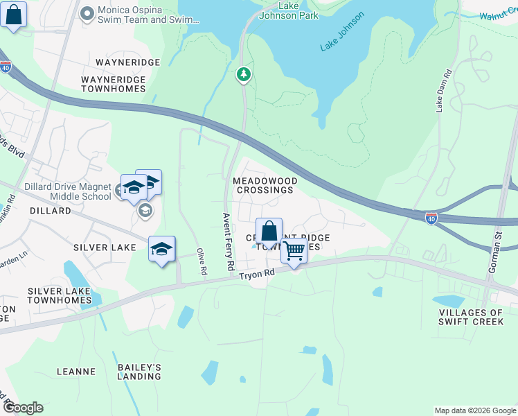 map of restaurants, bars, coffee shops, grocery stores, and more near 5451 Purplehorse Way in Raleigh