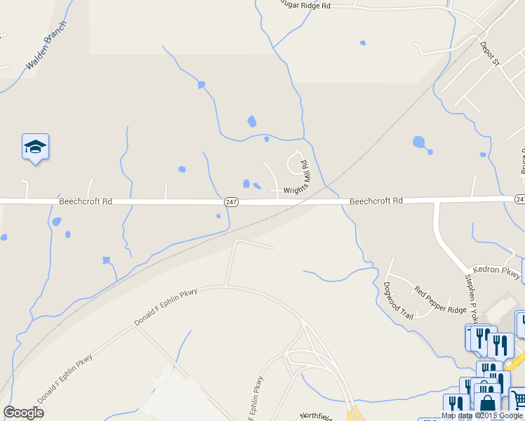 map of restaurants, bars, coffee shops, grocery stores, and more near 601 Beechcroft Road in Spring Hill