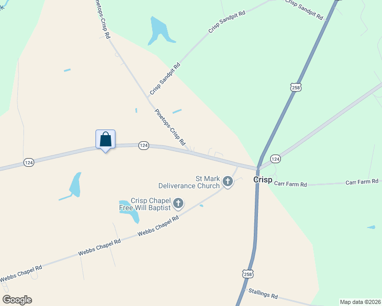 map of restaurants, bars, coffee shops, grocery stores, and more near 335 North Carolina 124 in Pinetops