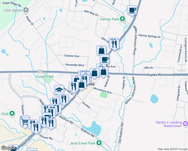 map of restaurants, bars, coffee shops, grocery stores, and more near 5286 Main Street in Spring Hill