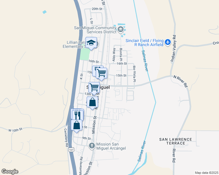 map of restaurants, bars, coffee shops, grocery stores, and more near 515 14th Street in San Miguel