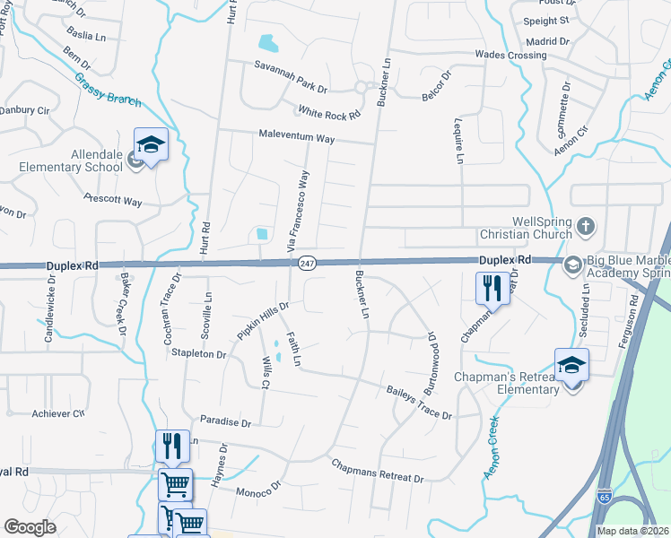map of restaurants, bars, coffee shops, grocery stores, and more near 2921 Sams Court in Spring Hill