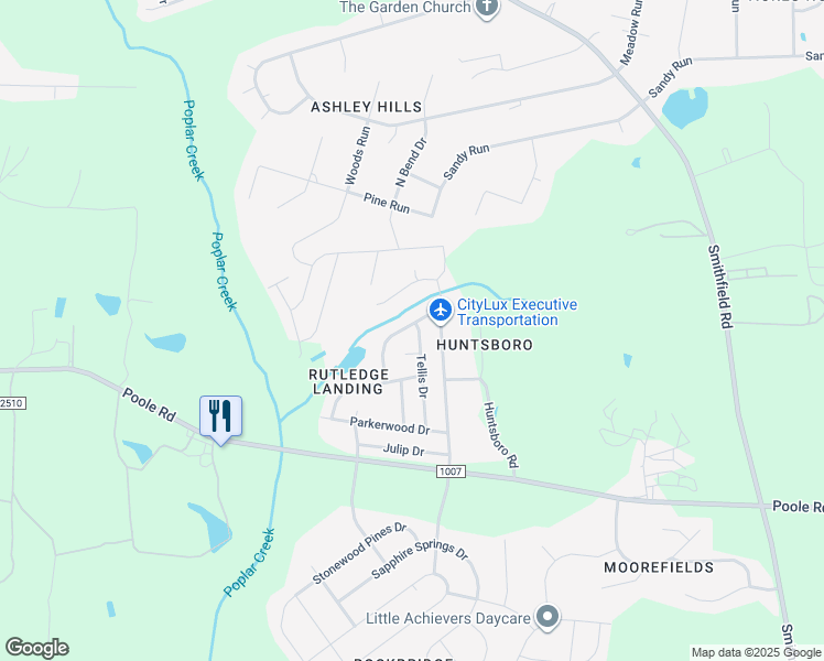map of restaurants, bars, coffee shops, grocery stores, and more near 1008 Tellis Drive in Knightdale