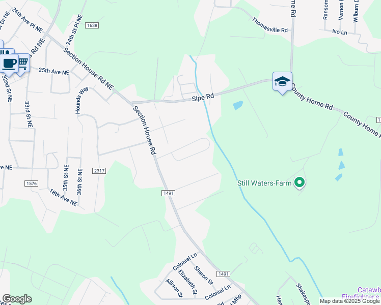 map of restaurants, bars, coffee shops, grocery stores, and more near 4230 Arrowhead Drive Northeast in Hickory
