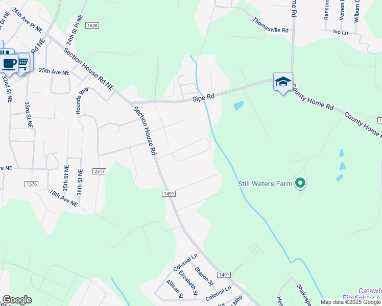 map of restaurants, bars, coffee shops, grocery stores, and more near 4230 Arrowhead Drive Northeast in Hickory