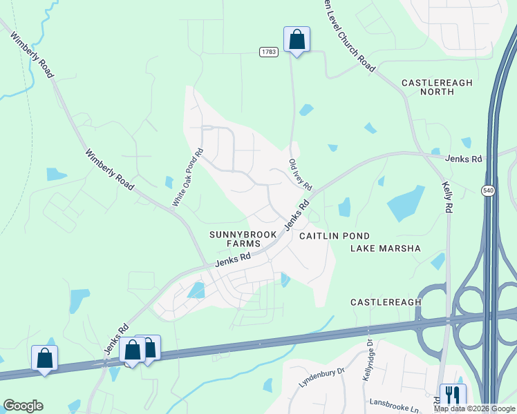 map of restaurants, bars, coffee shops, grocery stores, and more near 2506 Rambling Creek Road in Apex