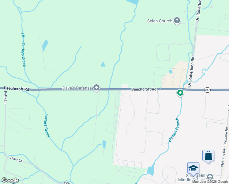 map of restaurants, bars, coffee shops, grocery stores, and more near 983 Beechcroft Road in Spring Hill